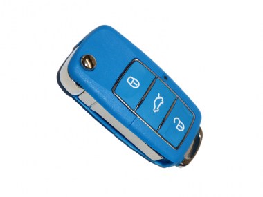 Klappschlüssel- Reparatur (Ausgebrochener Schlüsselbart) drei Tasten für VW - SEAT - SKODA in trendigen Blau xx0 959 753